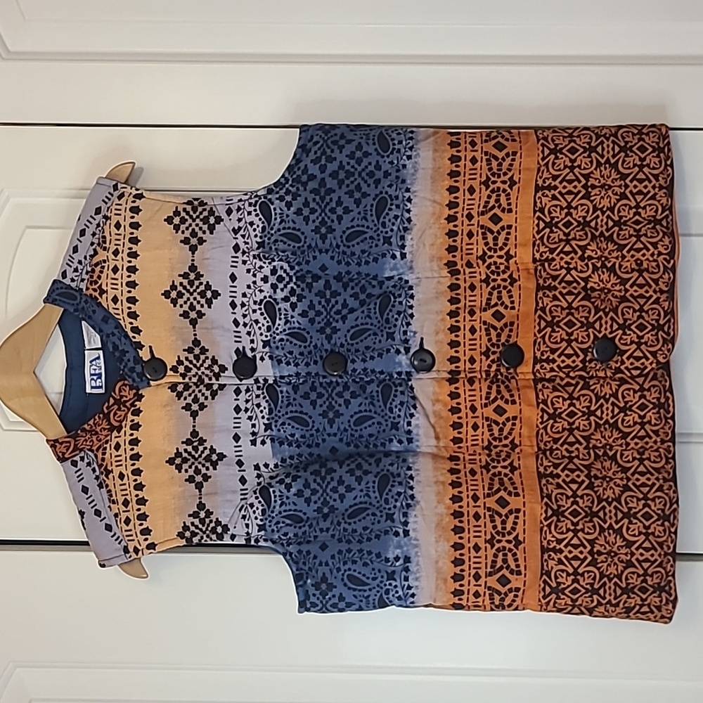 BFA Classics Cotton Quilted Boho Multicolored Button Up Reversible Vest Size L